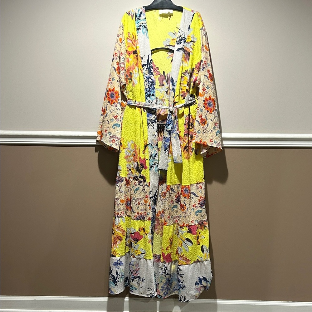 Anthropologie Yellow Floral Kimono